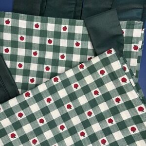 Vintage Cafe‎ Curtain Set Valance Green Cottage Plaid JC Penney Red Apples 80S